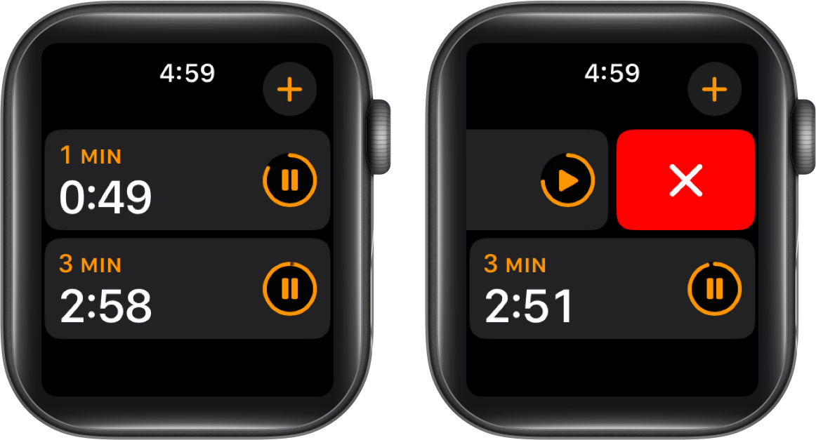 Managing multiple timers on an apple watch