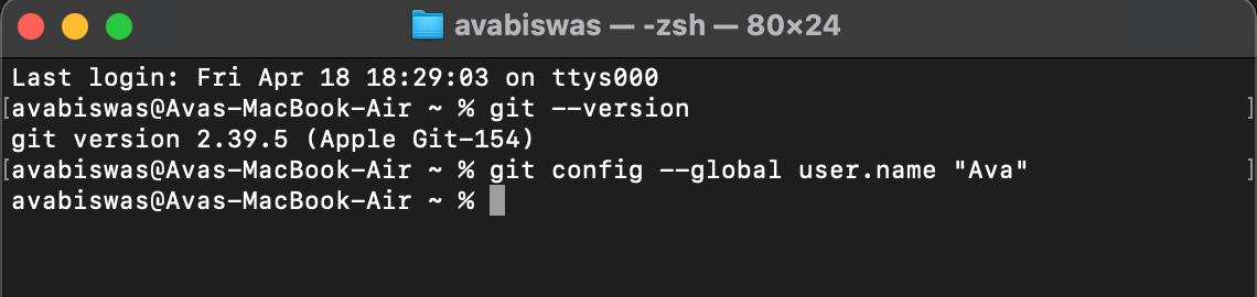 Configuring git username on a mac via the terminal app