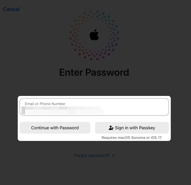 Signing in to your apple account on the icloud website