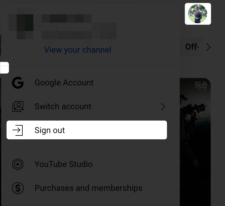 Sign out youtube