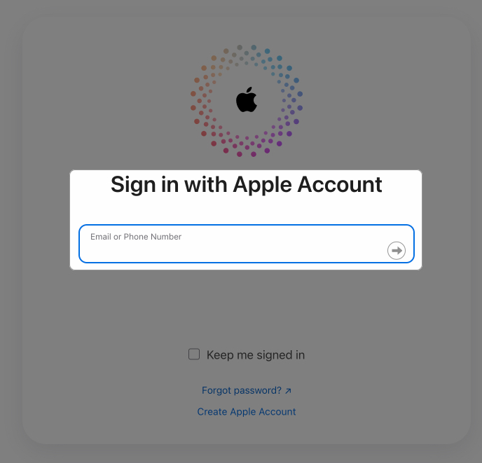 Signing in with apple account on icloud's website on a Mac.