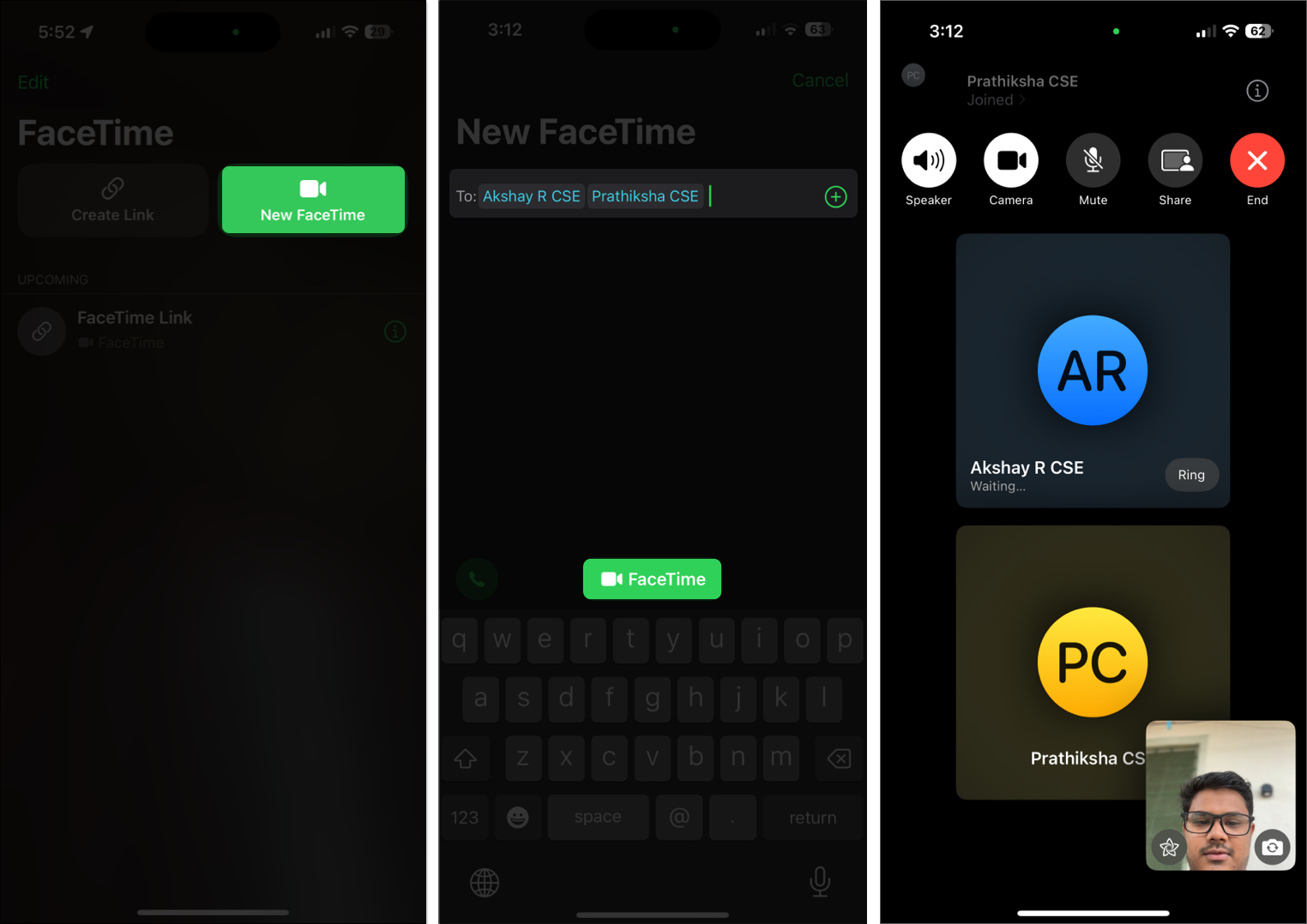 Starting a group facetime call on an iphone