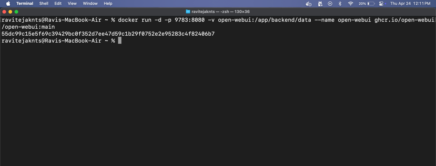 Starting a docker container with data storage via the macos terminal app