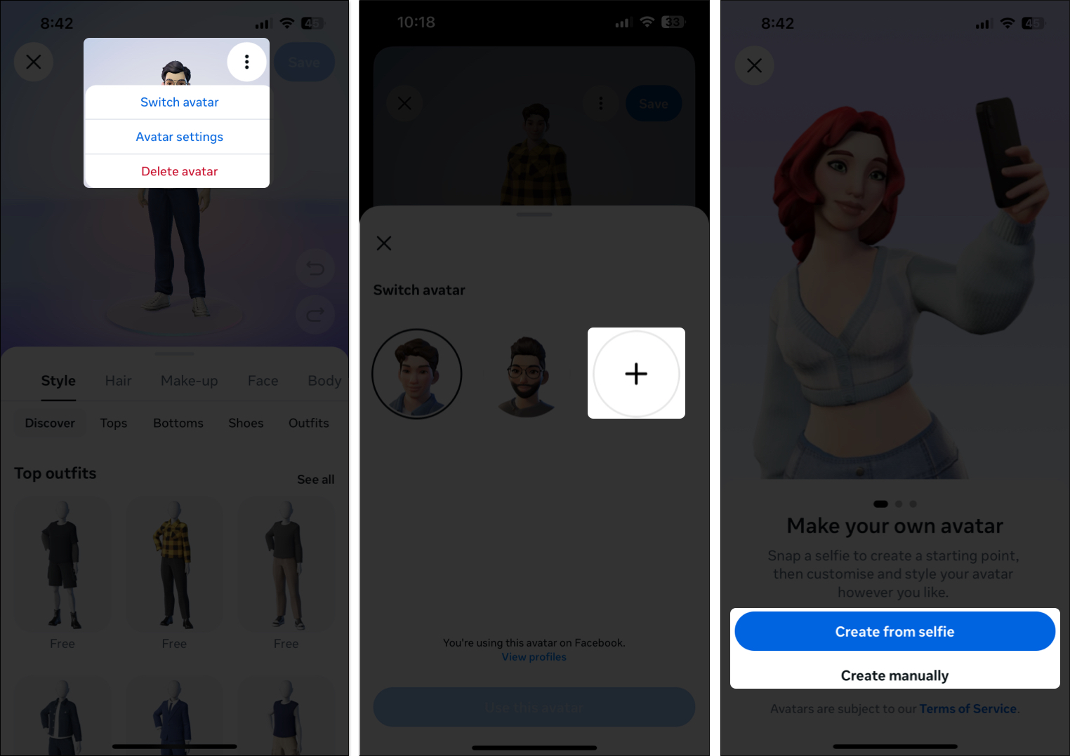 Creating another avatar or switching avatars in the facebook app on an iphone
