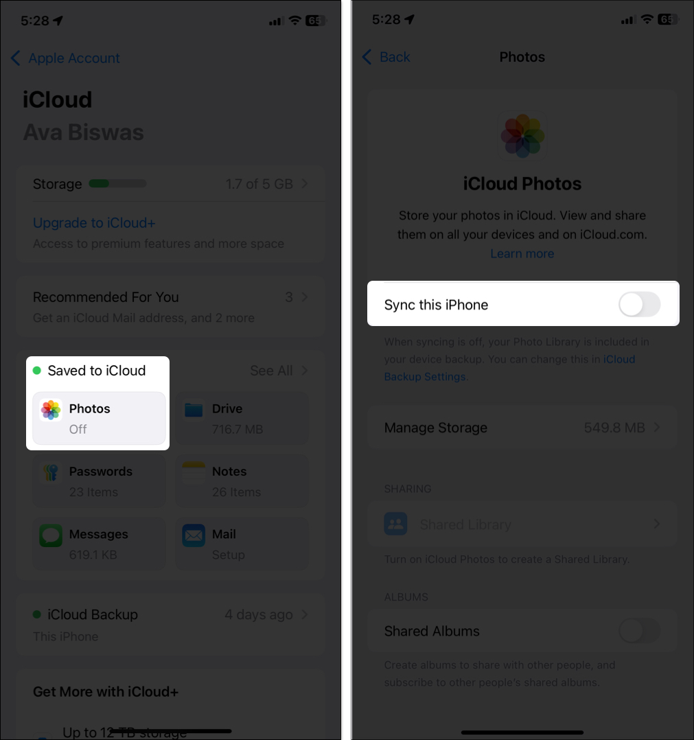 Toggling off sync this iphone option from icloud settings