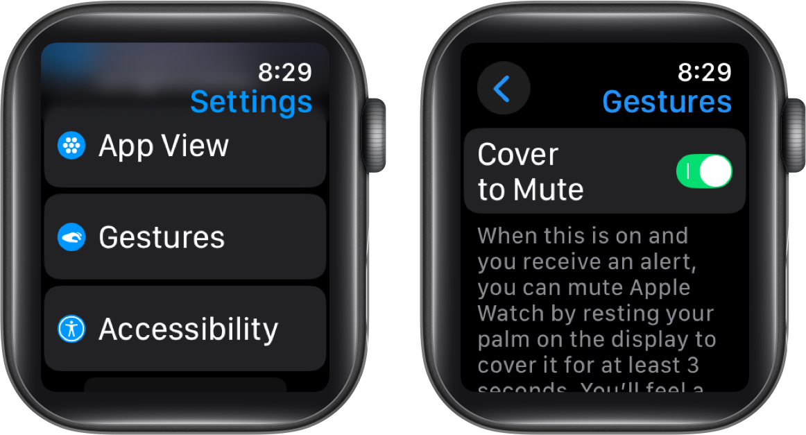 Enable the cover to mute feature on an apple watch