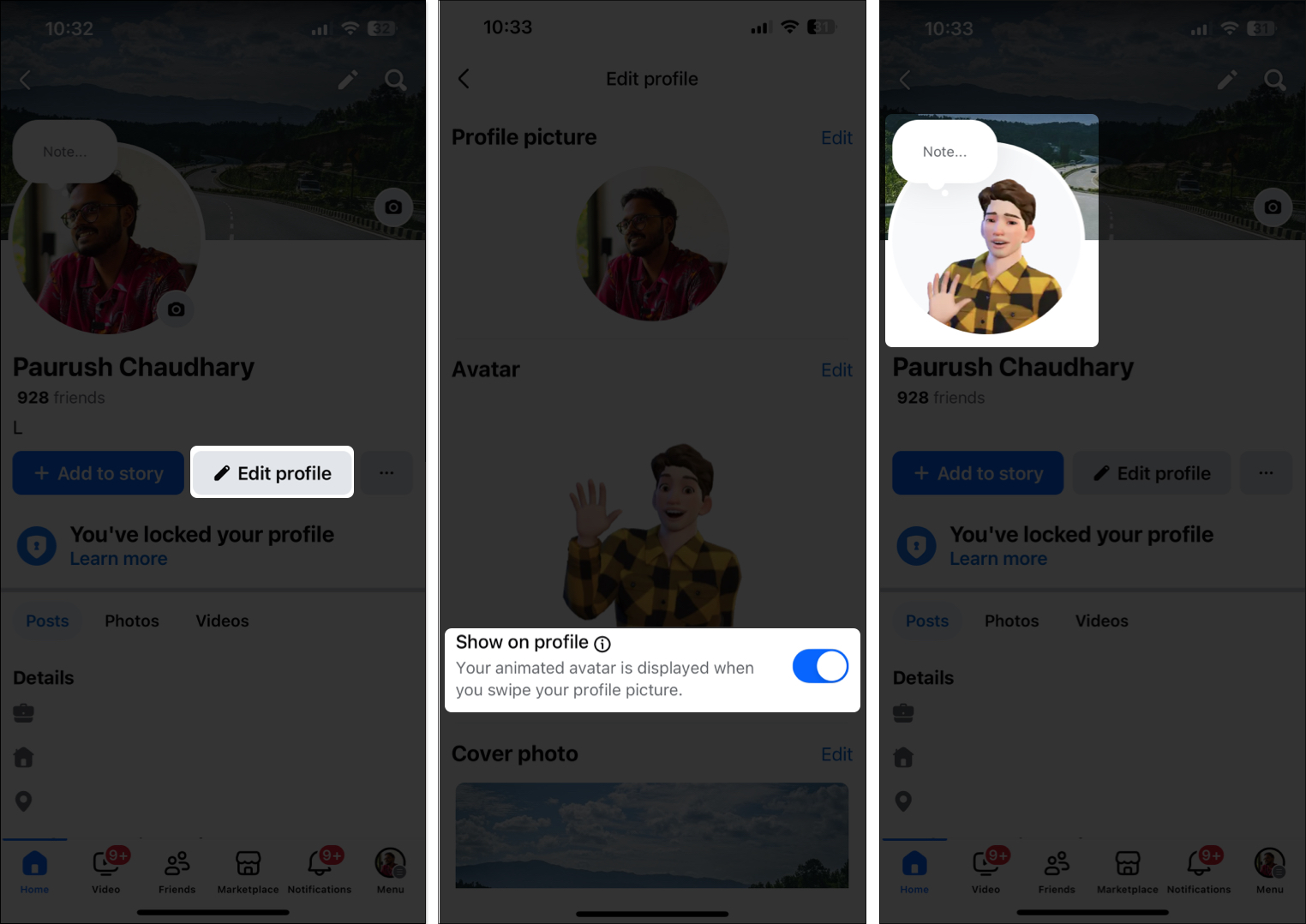 Enabling the show on profile option to use avatar as a profile picture on facebook