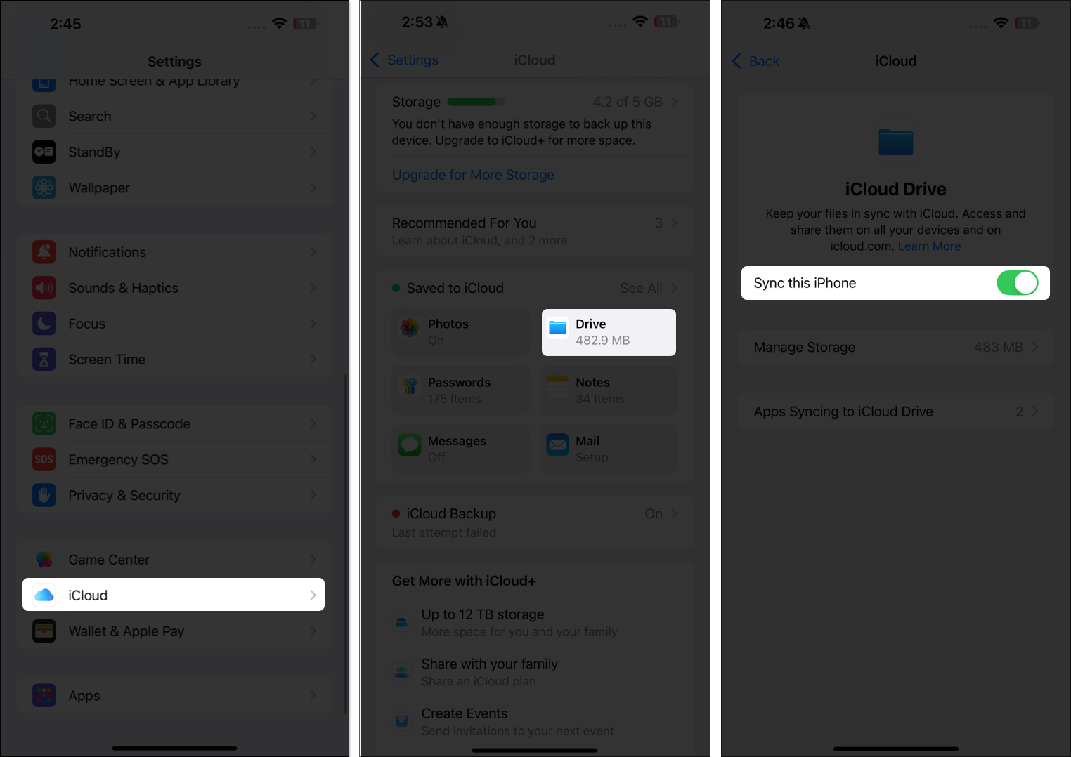 Toggling on the sync this iphone option for drive on an iphone