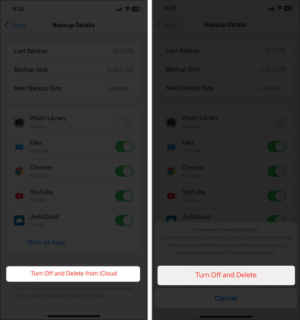 Turn off and delete old icloud backups from iphone