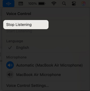 Turn off voice control on mac