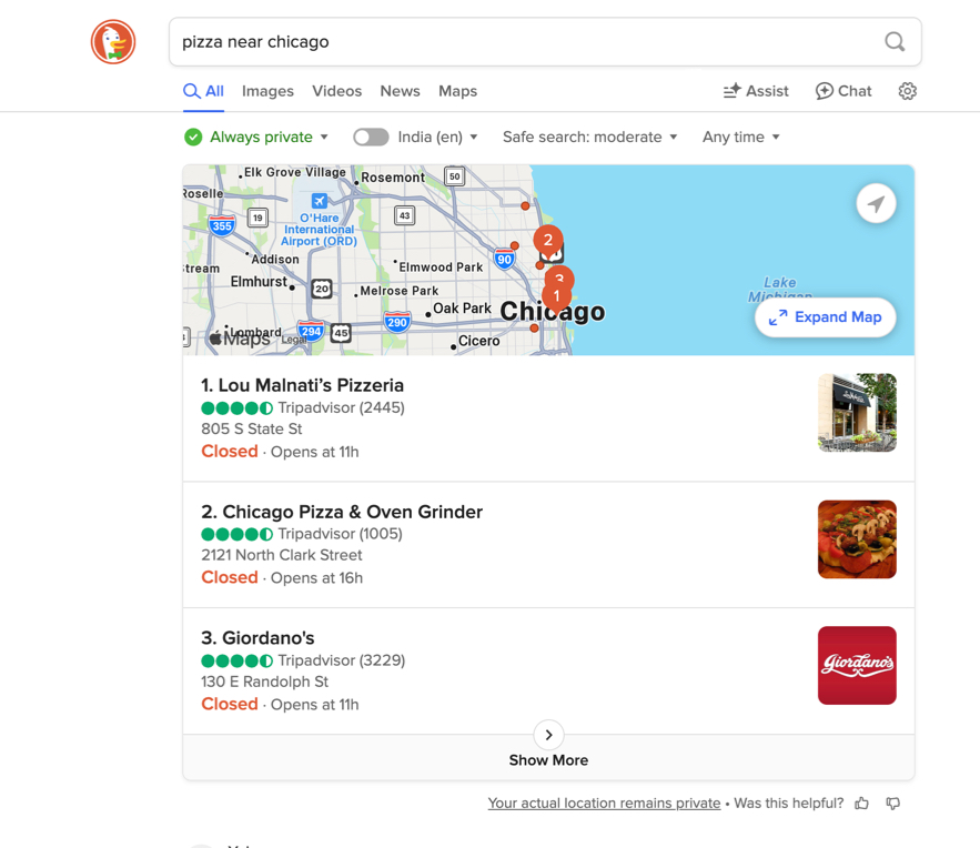 Type location query in the search bar and find your location