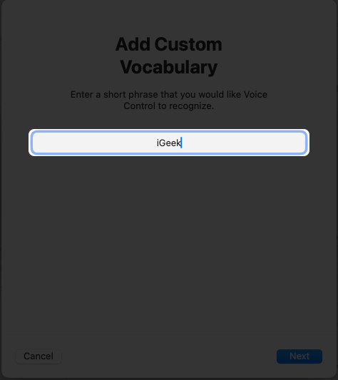 Type word to create own vocabulary