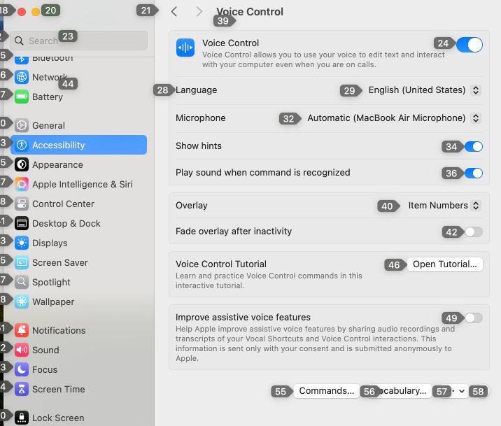 Use number overlay in voice control