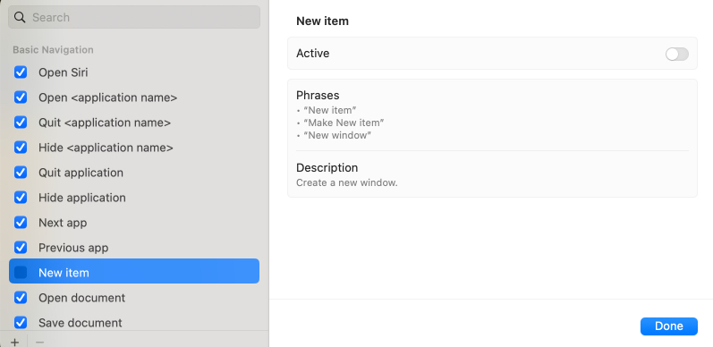 View voice control command cheat sheet on mac