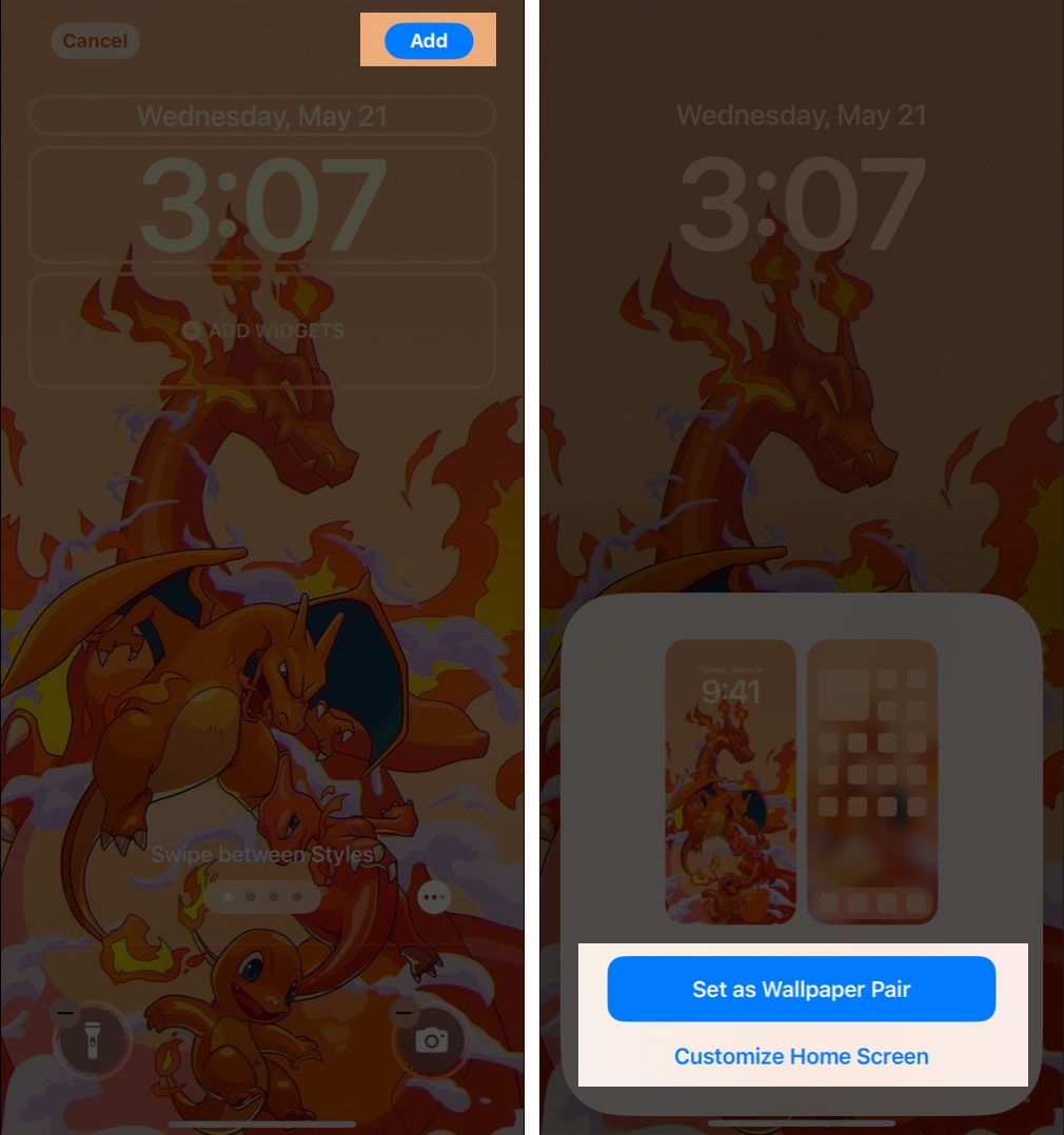 Adjust iphone wallpaper using pinch to zoom tap add to set as wallpaper pair or customize home screen
