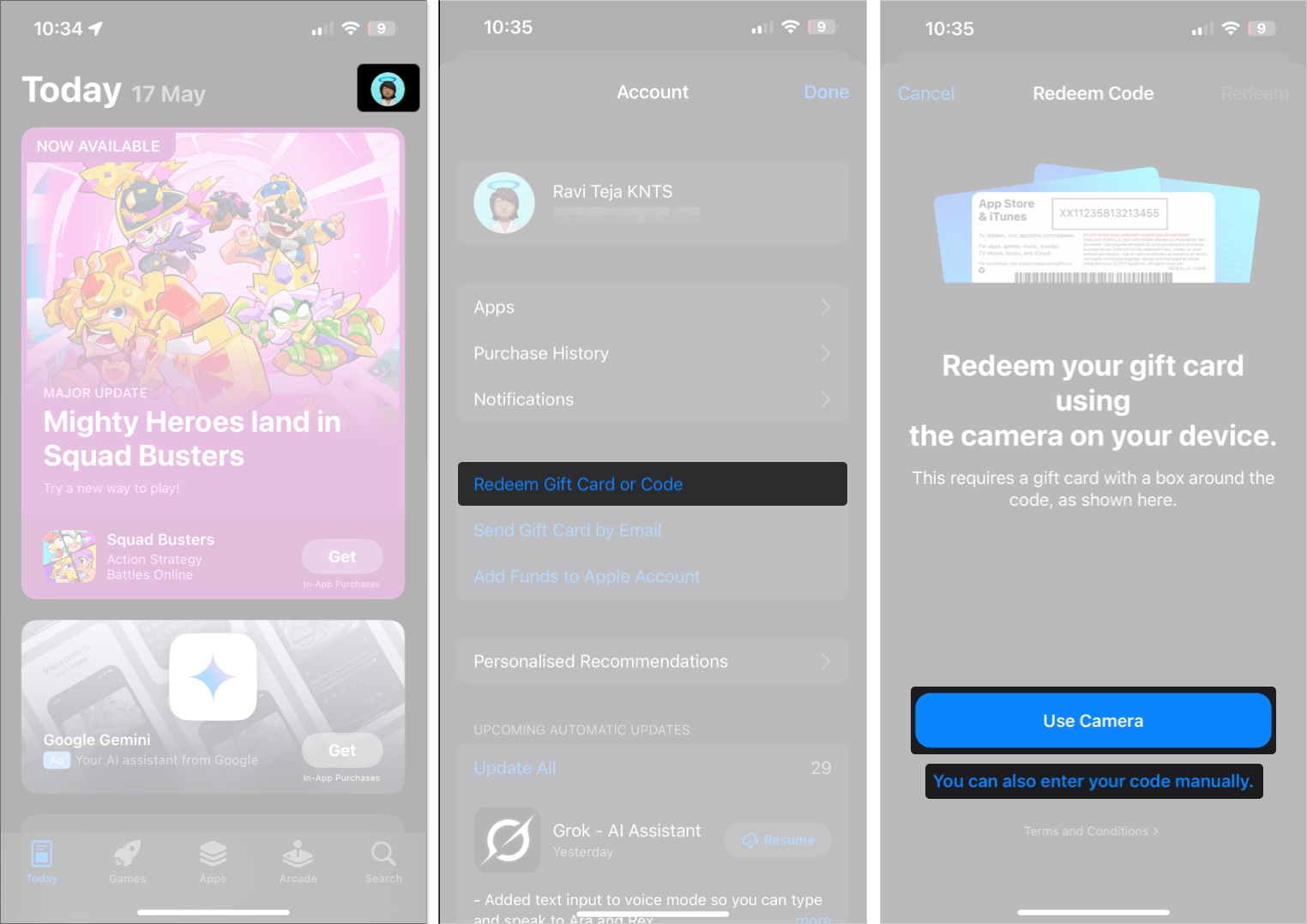 Redeeming an apple gift card in the app store app on an iphone