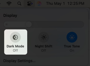Access dark mode option from control center on mac