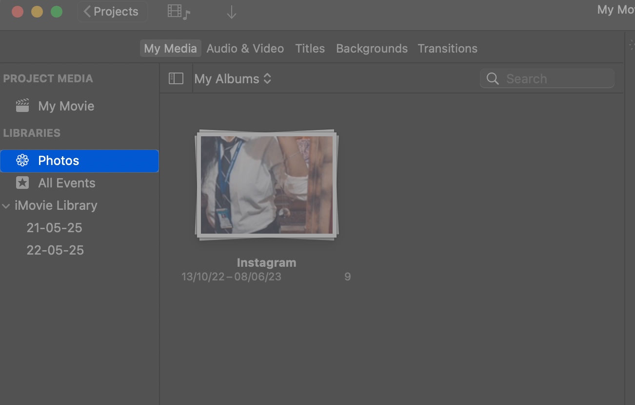 Access timeline window then click photos under libraries on mac
