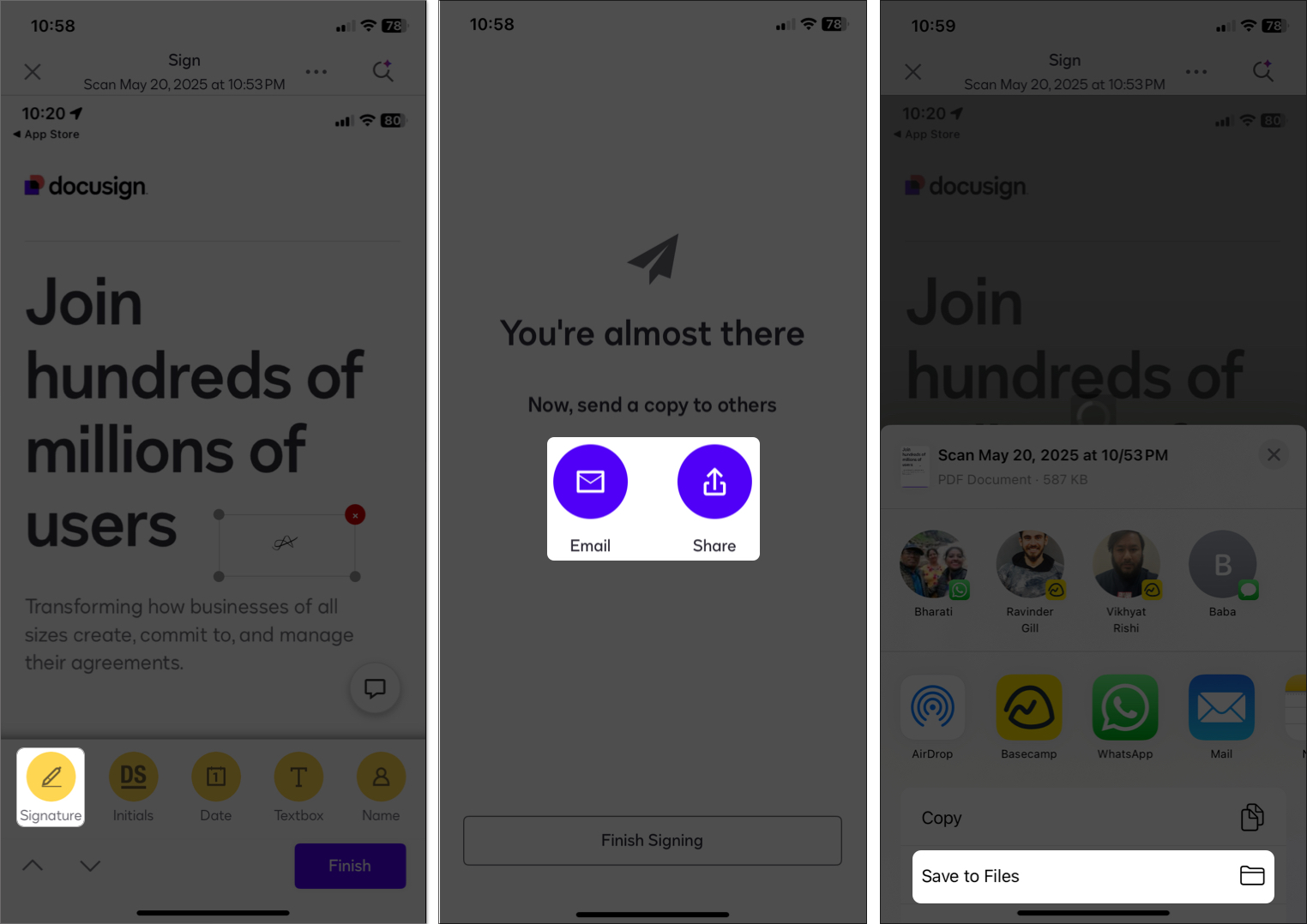 Add signature and tap on save it to the files