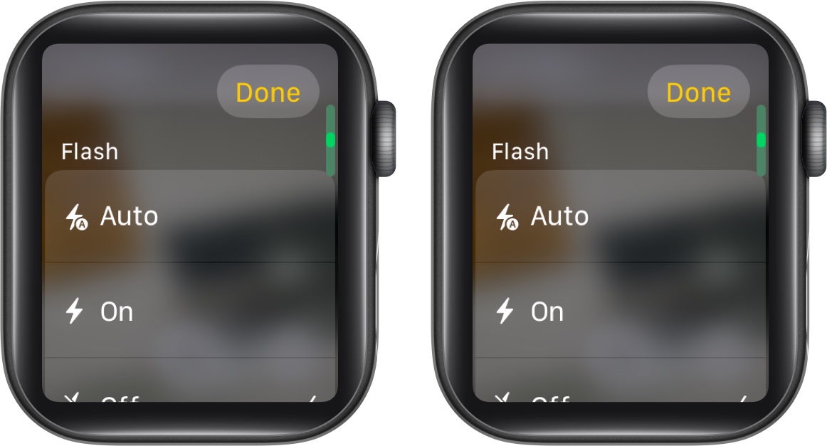 Adjusting camera flash in the camera remote app on an apple watch