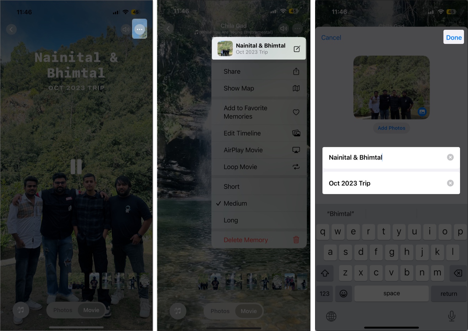 Chage title in photo memory on iphone photos app