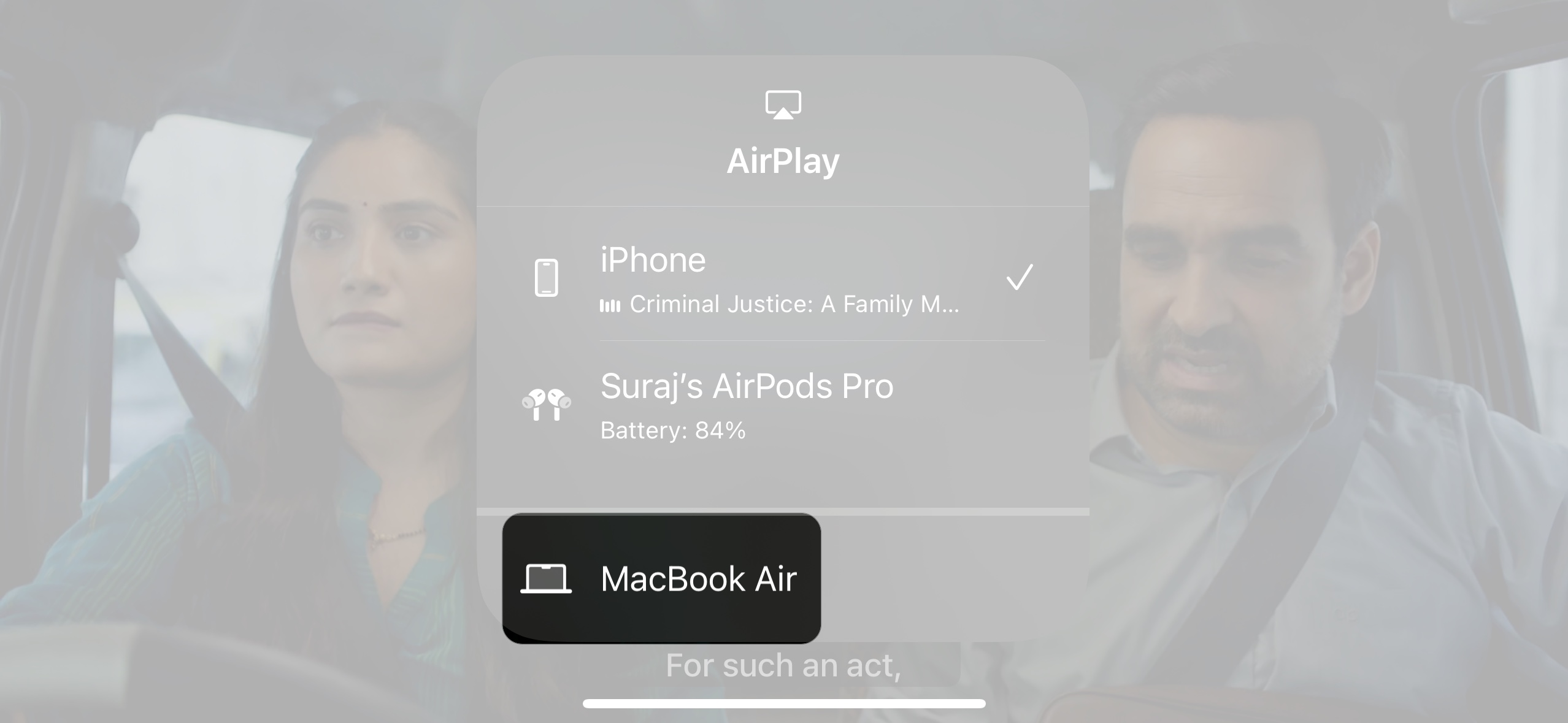 Choosing a device to stream content to via airplay on an iphone