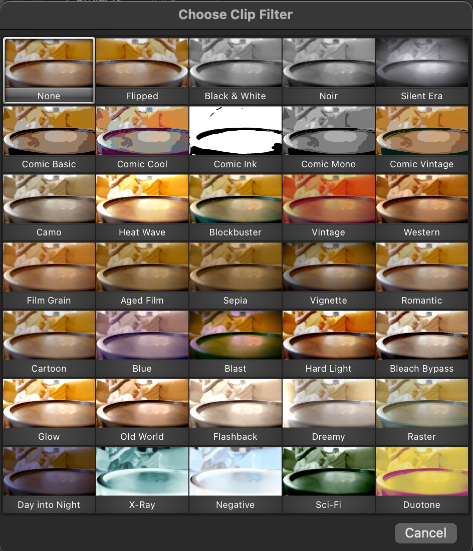 Choose filter to change clip look in imovie on mac