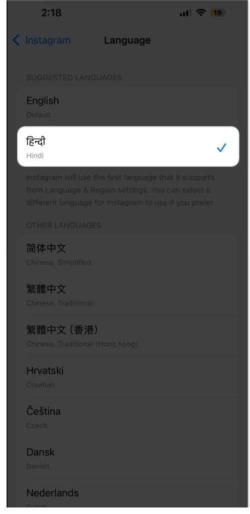 Choose languages under suggested language section