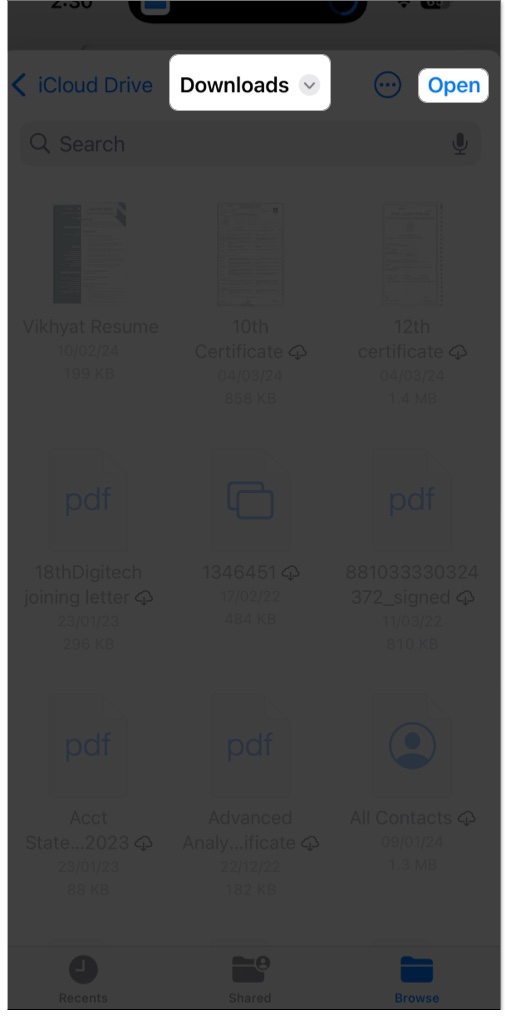 Choose save location and tap open to save