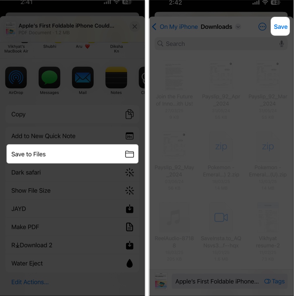 Choose save location then tap to save