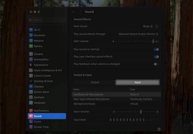 Sound settings on a mac