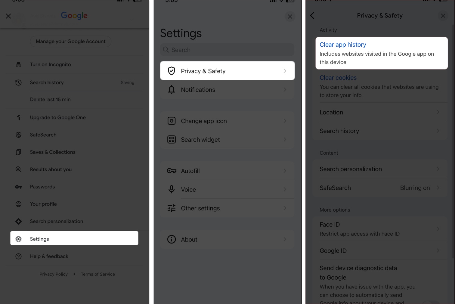 Clear cache via browser settings