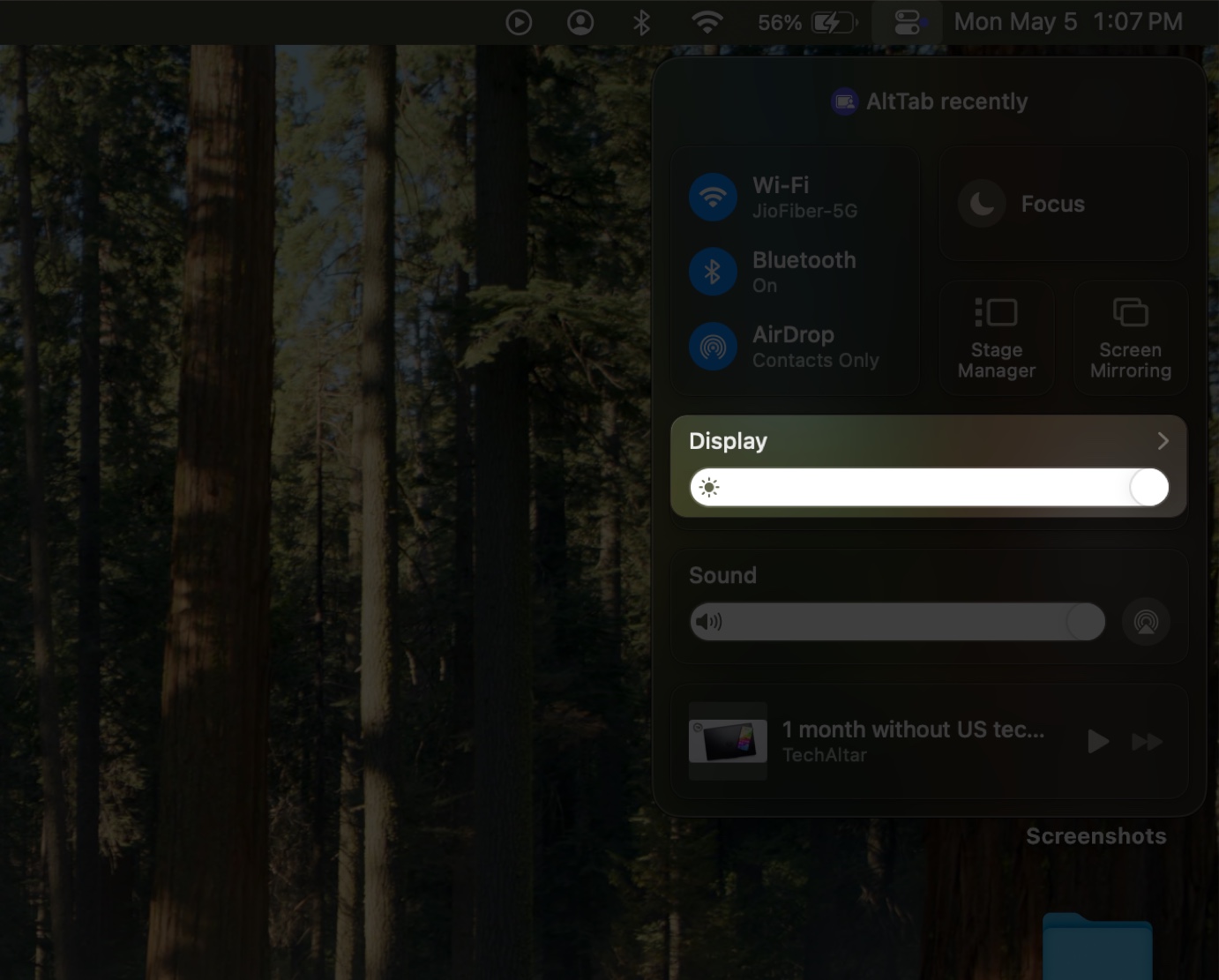 Expanding display options in macos control center