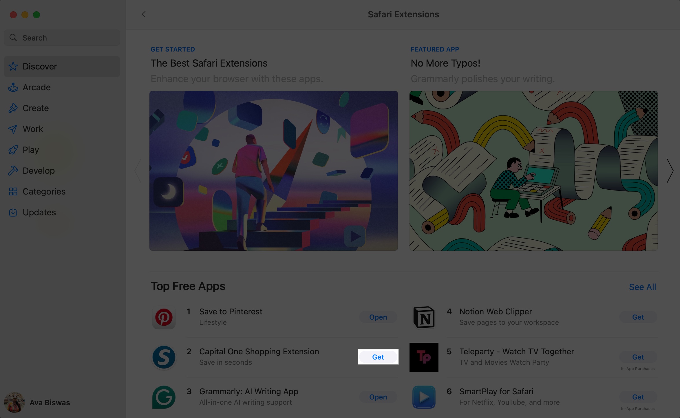 Click get button to install safari extension on mac