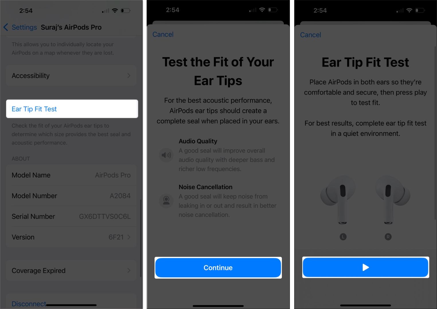 Ear tip fit test to ensures a proper seal in ears