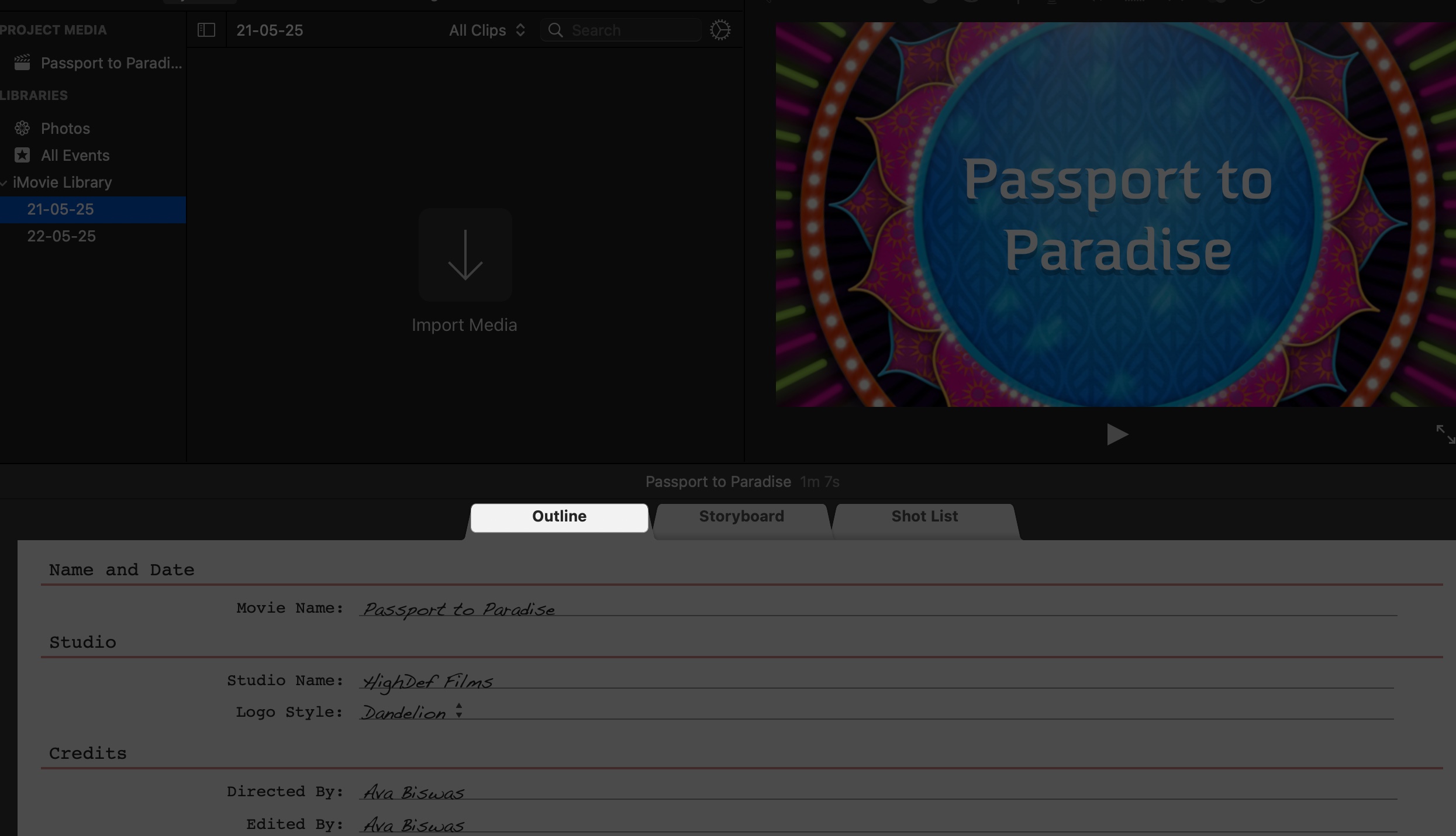 Fill outline tab for trailer in imovie on mac