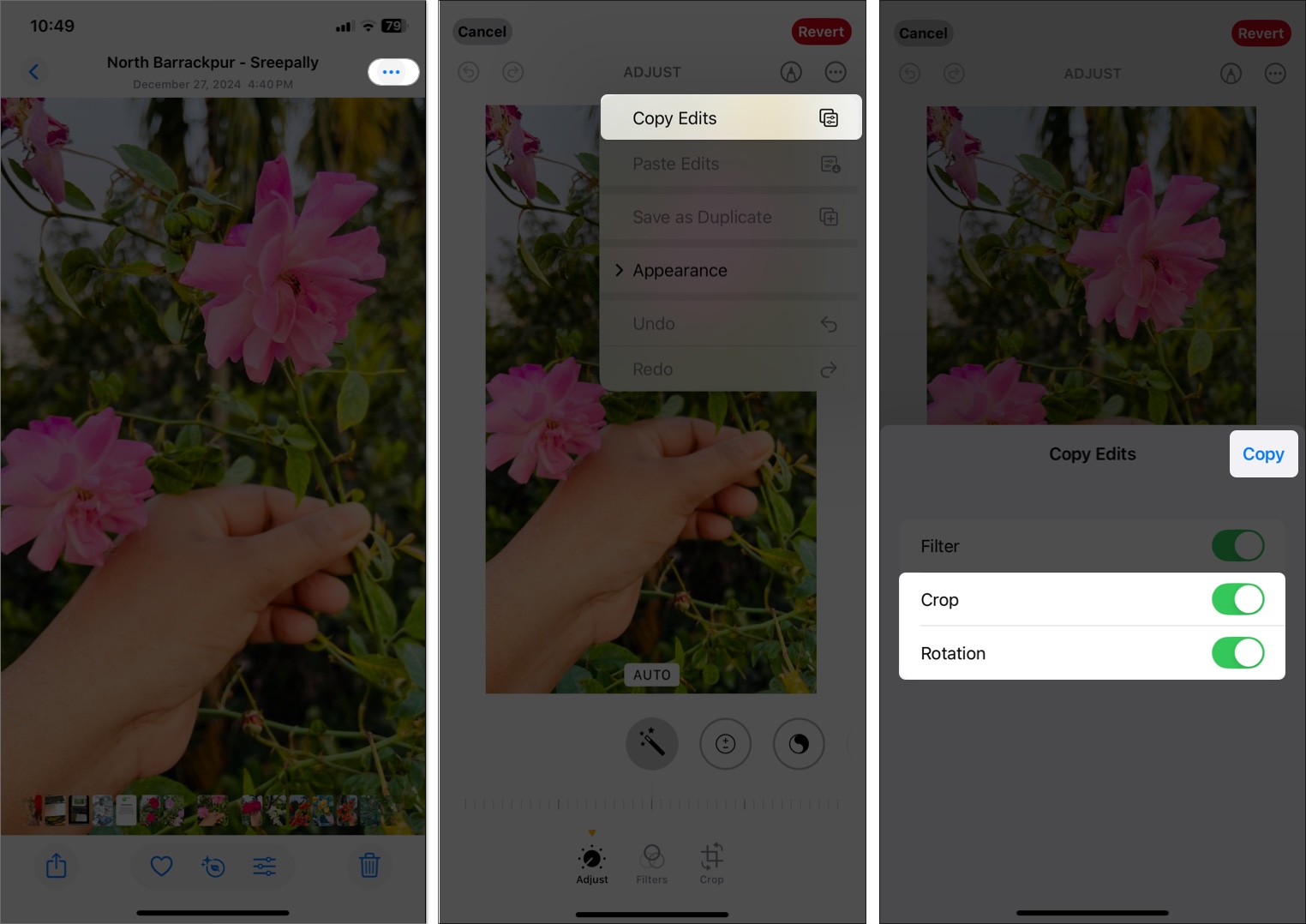 Flip multiple pictures at once on iphone
