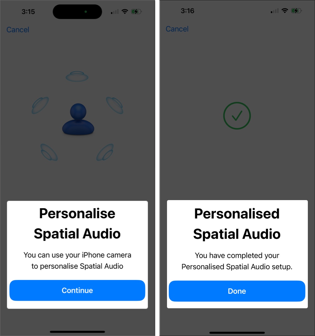 Configuring spatial audio on an iphone
