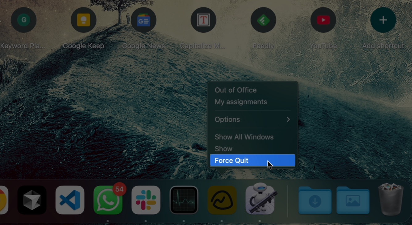 Force quitting the basecamp app on a mac from the dock