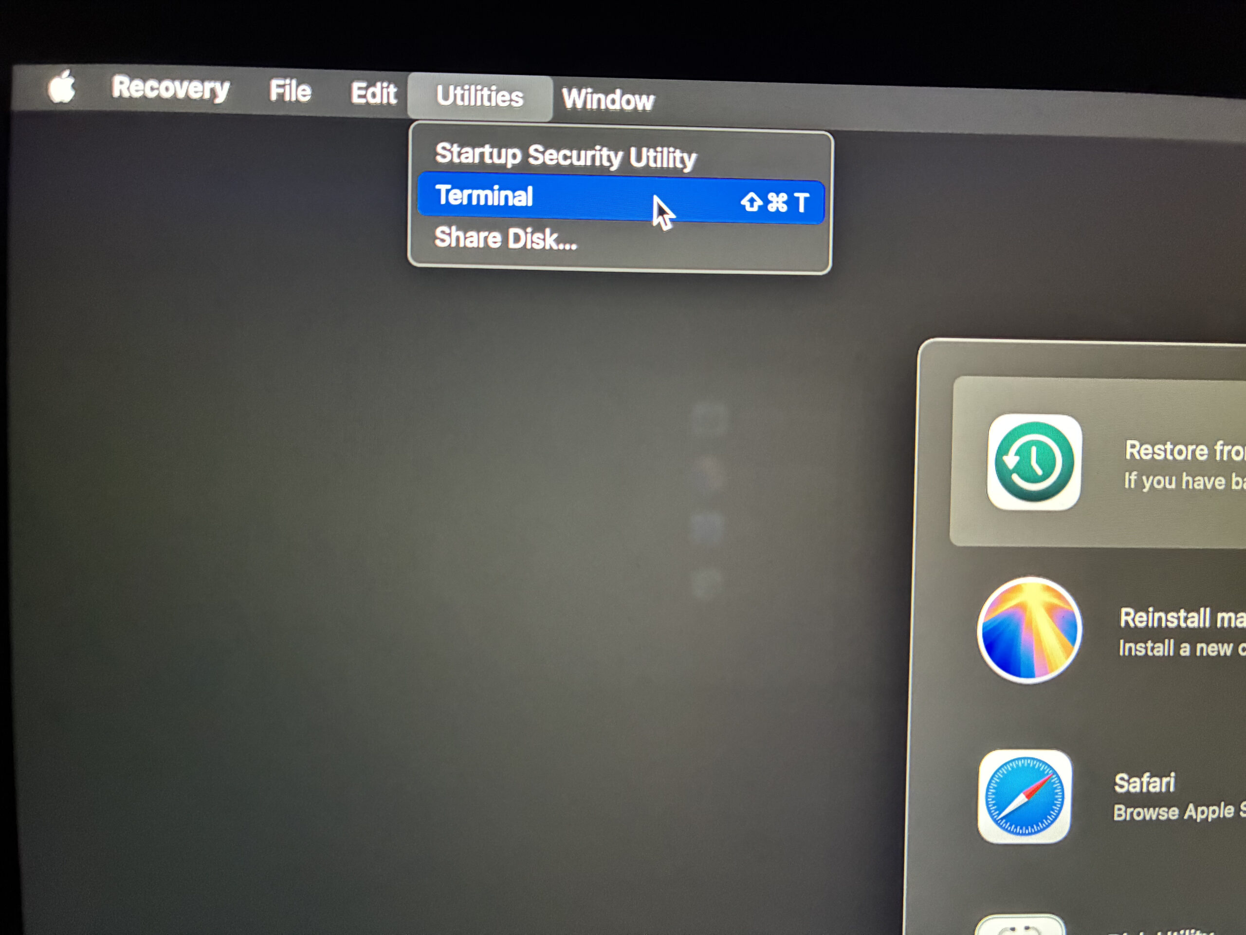 Accessing the terminal in macos recovery
