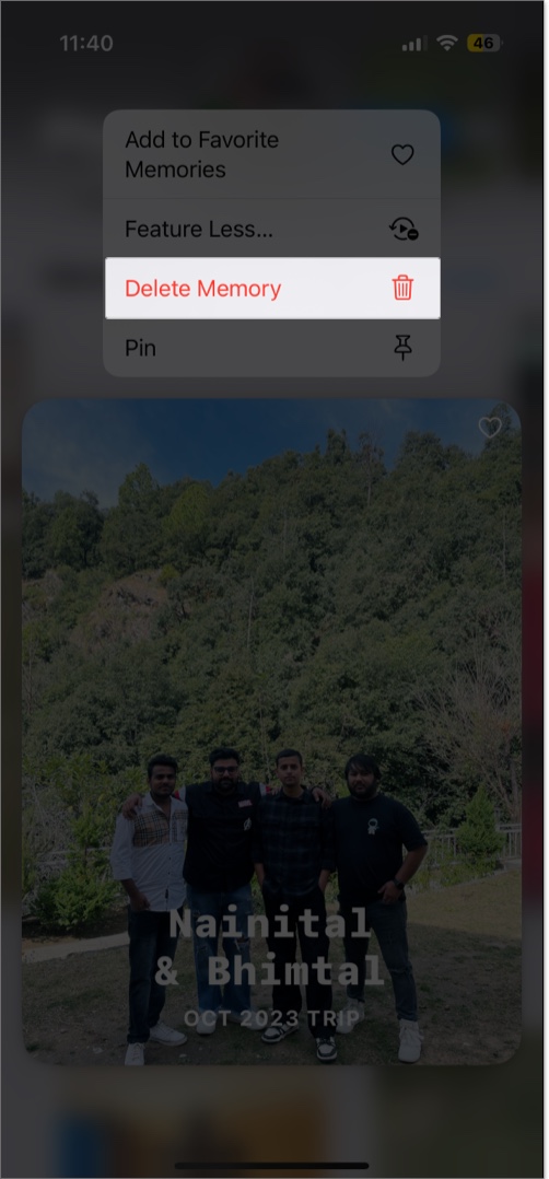 Hold the memory and choose delete memory in iphone phots app