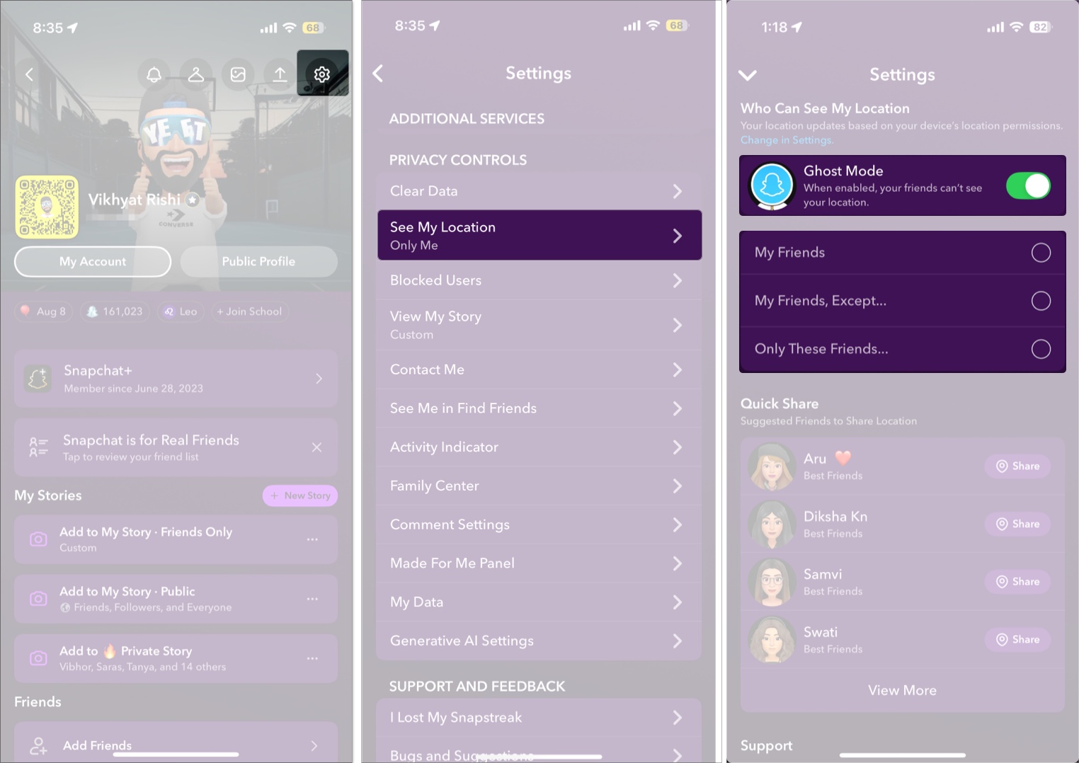 Managing the see my location setting in snapchat on an iphone