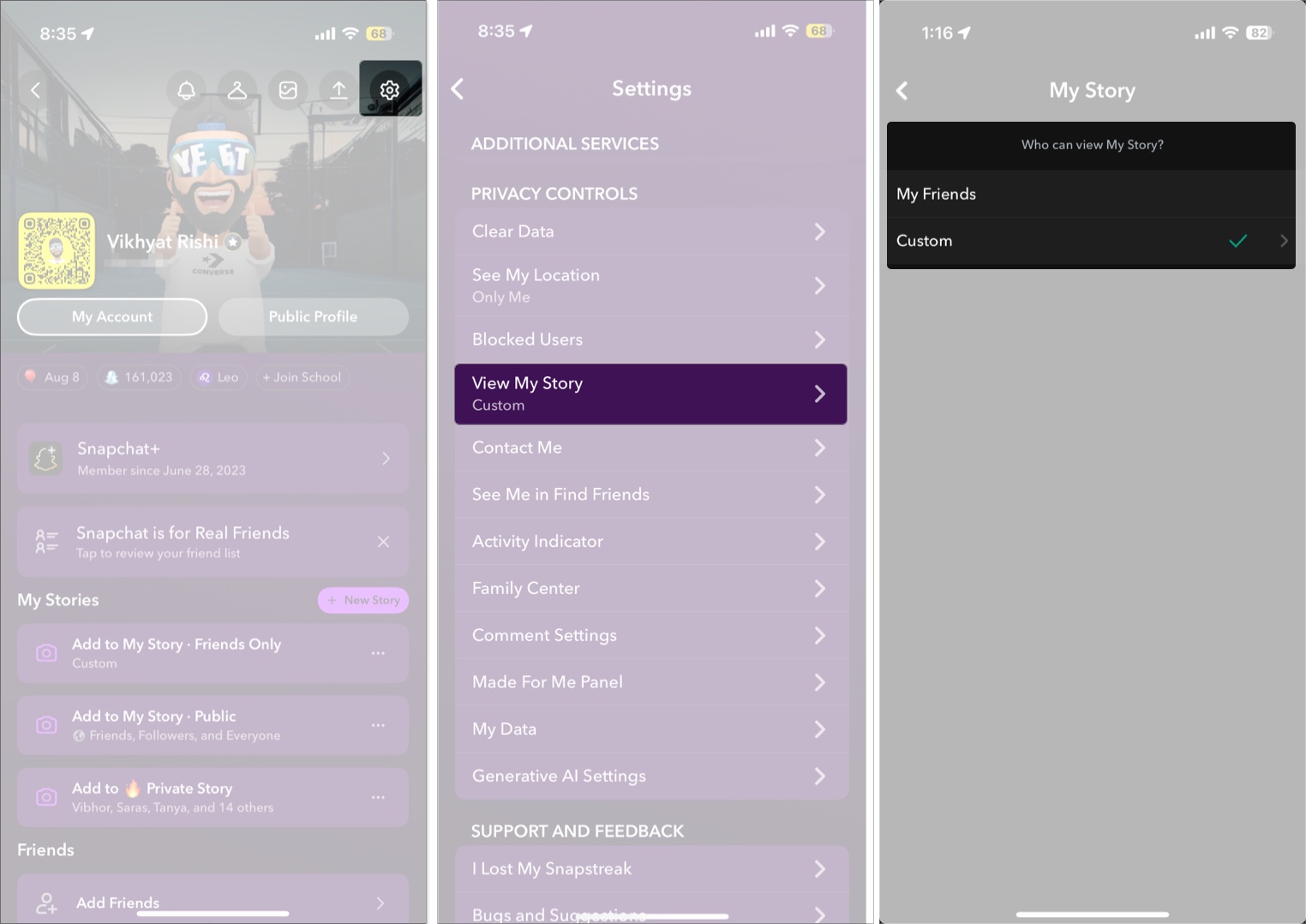 Managing the view my story setting in snapchat on an iphone