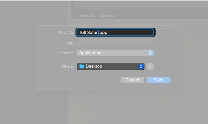 Naming the newly created automator application and saving it on a mac