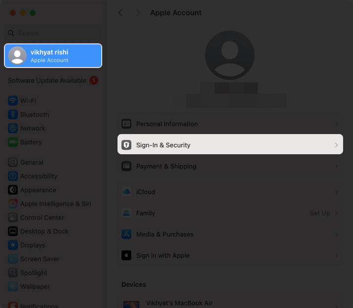 Open sign in and security settings on mac