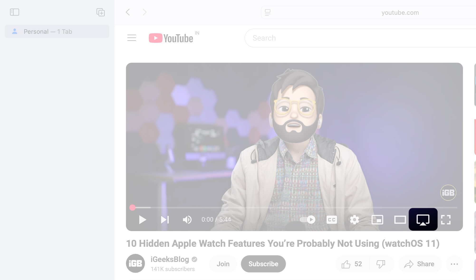 Clicking the airplay icon on youtube in safari on a mac