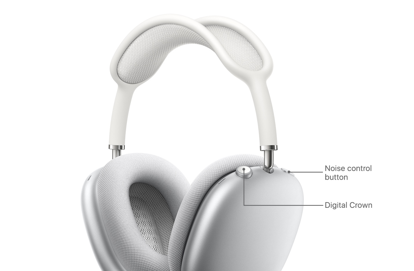 Airpods max with noise control button and digital crown