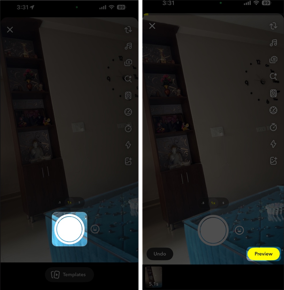 Editing a spotlight video and previewing it in the snapchat app