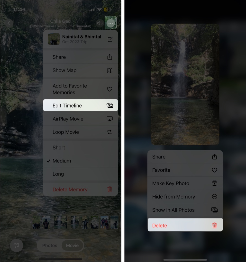Remove photos in photo memory on photos app iphone