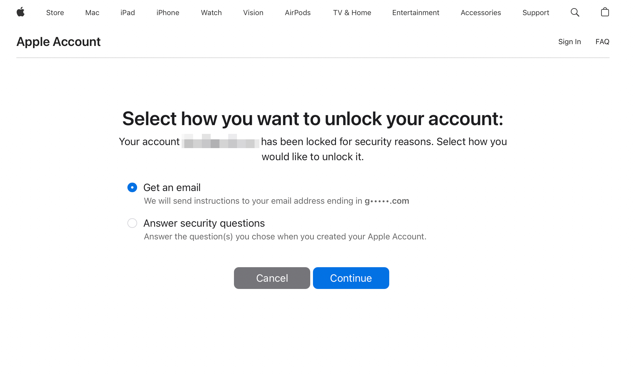 Reset the apple id password